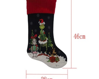 Grinch Weihnachtssocken, Weihnachtsstrumpf, personalisiert mit Wunschnamen,