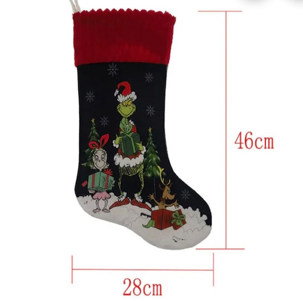 Grinch Weihnachtssocken, Weihnachtsstrumpf, personalisiert mit Wunschnamen,