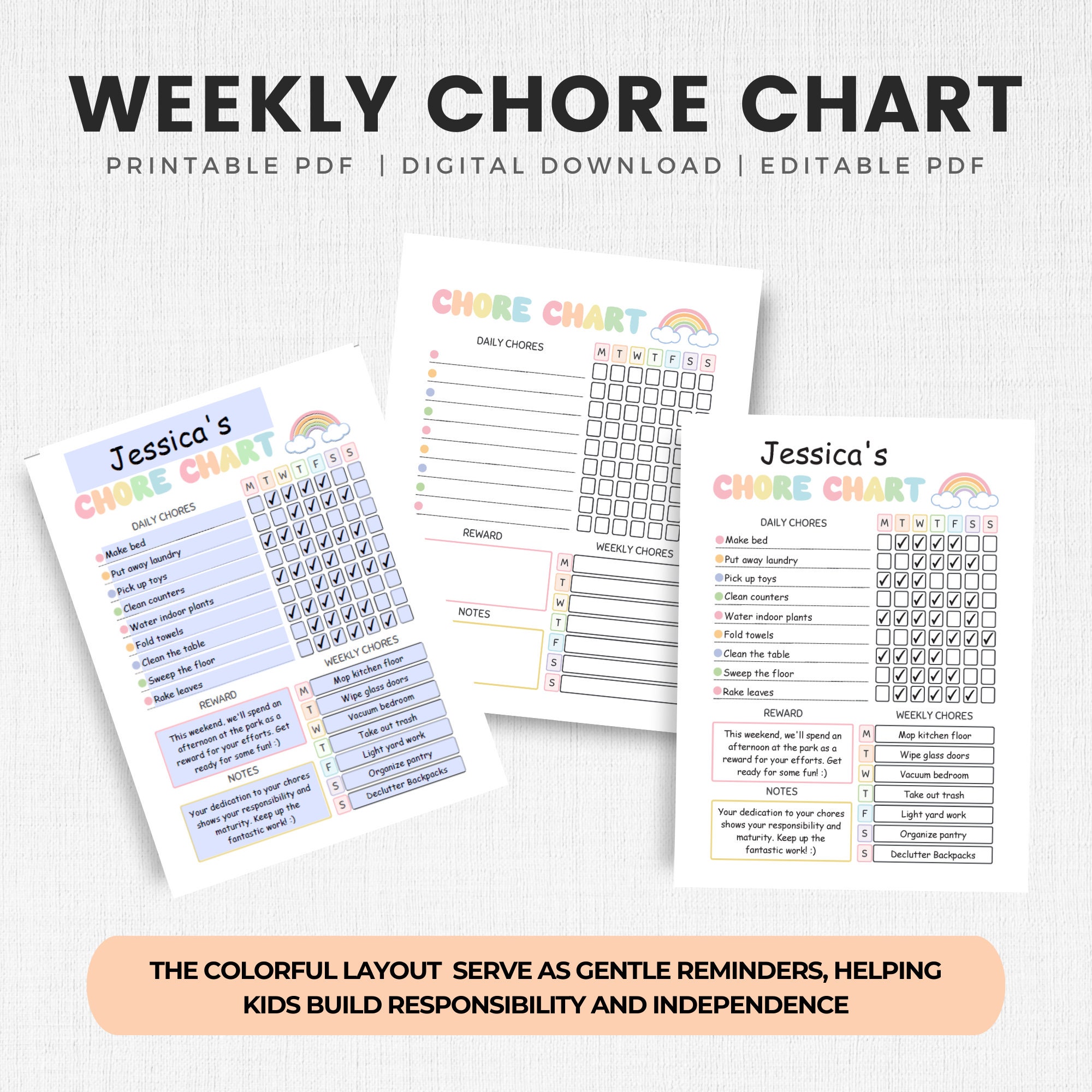Editable Kids Chore Charts, Kids Chores PDF, Cleaning Planner for Kids ...