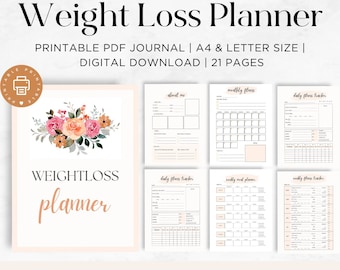 Weight Loss Journal, Floral Weight Loss Journal Printable, Meal Planner, Weight Loss Tracker Weight Loss Motivation