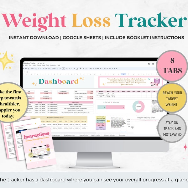 Weight Loss Tracker Spreadsheet for Google Sheets, Body Measurement Tracker, Wellness Tracker, Fitness Spreadsheet Planner, Diet Tracker