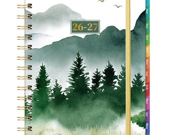 2026-2027 Wochen und Monatsplaner: Green Forest Hardcover, Organiser (16,5" x 8,5")