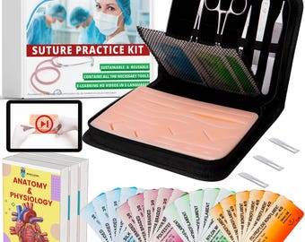 Kit para prática de sutura: conjunto de 33 peças com almofada de silicone e vídeo em HD.