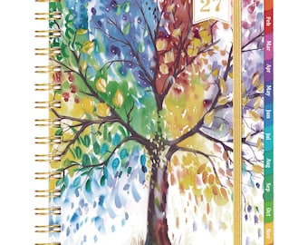 2027 Weekly Monthly Planner, Watercolor Tree Cover, 6.4"x8.5"