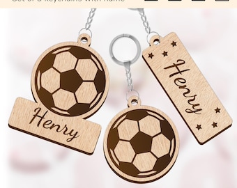 Football soccer ball keychain key ring charm | personalized name sign | laser cut design glowforge | Ai, EPS, PDF, SVG