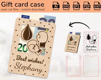 Personalized boxing martial arts case gift card holder money | name sign | laser ready-cut design | Ai, EPS, PDF, DXF, Svg