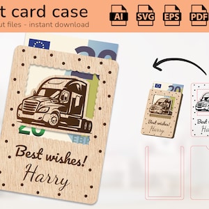 Camion route automobile cas carte-cadeau argent | signe de nom | conception découpée au laser | Ai, EPS, PDF, DXF, Svg