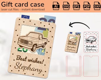 Personalized pickup truck car case gift card holder money | name sign | laser ready-cut design | Ai, EPS, PDF, DXF, Svg