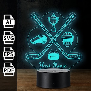Eishockey personalisierte 3D-Lampe Acryl-LED-Licht | Laserschnittdateien ai, eps, pdf, svg