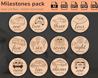 Cars automotive - 12 Hand Drawn Monthly Baby Milestones SVG | Set from months to one year | Digital Cut File | Glowforge photo markers