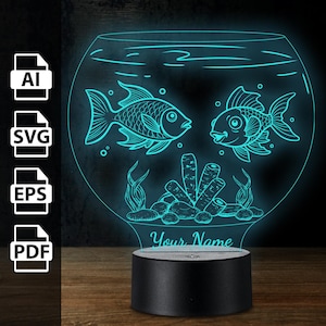 Aquarium Ball Ocean Sealife Fish personalisierte 3D-Lampe Acryl-LED-Licht | Laserschnittdateien ai, eps, pdf, svg