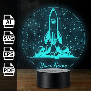 Rakete Galaxie Raum personalisierte 3D-Lampe Acryl-LED-Licht | Laserschnittdateien ai, eps, pdf, svg