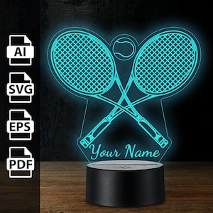 Tennis Sport personalisierte 3D-Lampe Acryl-LED-Licht | Laserschnittdateien ai, eps, pdf, svg
