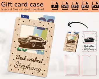 Personalized american car vehicle case gift card holder money | name sign | laser ready-cut design | Ai, EPS, PDF, DXF, Svg