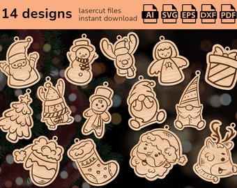 Package of Christmas decorations Laser cut SVG Ai eps pdf dxf Files