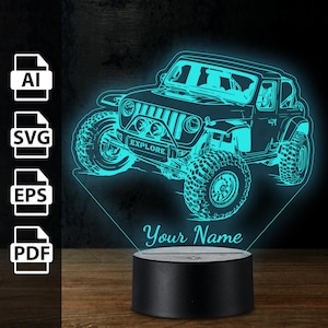 OffRoad 4x4 Auto personalisierte 3D Lampe Acryl LED Licht | Laserschnittdateien ai, eps, pdf, svg