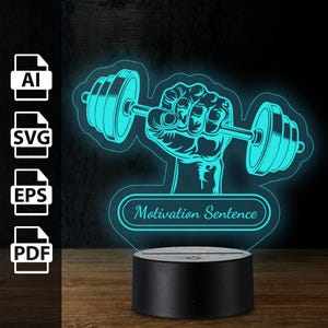 Gym Thema Hand mit Gewicht Fitness personalisierte 3D-Lampe Acryl-LED-Licht | Laserschnittdateien ai, eps, pdf, svg