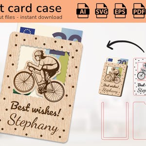 Fahrrad Geschenk Kartenhalter Geld personalisiert | Namensschild | Laser fertig geschnittenes Design | Ai, EPS, PDF, DXF, svg