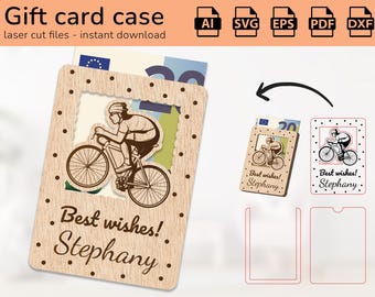 Custodia per bicicletta personalizzata, porta carte regalo, porta soldi / cartello con nome / design tagliato al laser / Ai, EPS, PDF, DXF, Svg