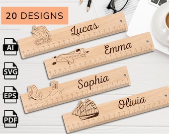 Laser Cut Wooden RULER for kids school teacher svg | pdf | ai | eps File engraved name bookmark gift to book cm DIY Ruler Templates for Kids