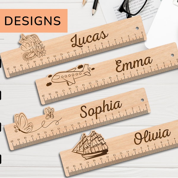 Laser Cut Wooden RULER for kids school teacher svg | pdf | ai | eps File engraved name bookmark gift to book cm DIY Ruler Templates for Kids