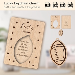 Chaveiro da sorte com pingente de bola de rugby de futebol americano | presente para aniversário, mãe, pai, amigo | design de corte a laser glowforge | Ai, EPS, PDF, SVG