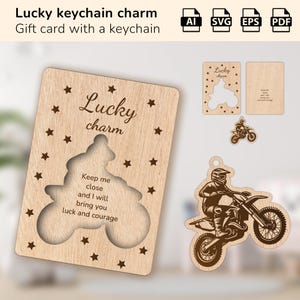 Llavero de la suerte con diseño de motocicleta de motocross/regalo para cumpleaños, mamá, papá, amigo/diseño cortado con láser glowforge/Ai, EPS, PDF, SVG
