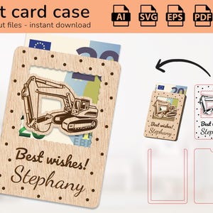 Bagger Baukasten Geschenk Kartenhalter Geld | Namensschild | Laser fertig geschnittenes Design | Ai, EPS, PDF, DXF, svg