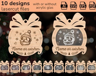 Christmas Ornament Laser SVG Files With Editable Text Personalizable