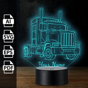 Amerikanischer LKW-LKW personalisierte 3D-Lampe Acryl-LED-Licht | Laserschnittdateien ai, eps, pdf, svg