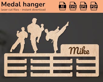 Porta medaglie per arti marziali karate, da appendere alla parete, per premiare i premi, decorazione d'interni, design tagliato al laser, per bambini, Ai, EPS, PDF
