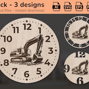 Placa de parede de relógio de construção de escavadeira | decoração de interiores | design de corte a laser | download | Ai, EPS, PDF, DXF