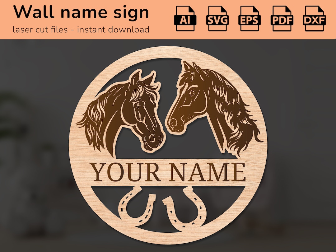 Horse Horses Horseshoe Name Sign Interior Decor Laser Cut Design for