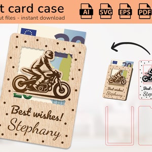 Caso de motociclista de motociclista dinheiro de cartão de presente | sinal de nome | desenho de corte a laser | AI, EPS, PDF, DXF, SVG
