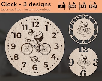 Cycling bike bicycle clock wall sign | interior decor | laser cut design | download | Ai, EPS, PDF, DXF