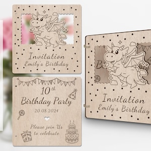 Fichier découpé au laser d'invitation de dragon sympathique mignon pour l'anniversaire de fiançailles baby shower douche nuptiale de remise des diplômes