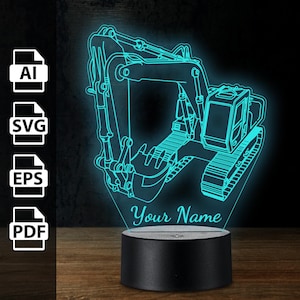 Graafmachine Graafmachineconstructie gepersonaliseerde 3D-lamp acryl led-licht | lasergesneden bestanden ai, eps, pdf, svg