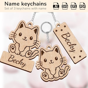 Porte-clés chat à breloques | plaque nominative personnalisée | Forge luminescente découpée au laser | IA, EPS, PDF, SVG