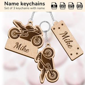 Portachiavi moto con ciondolo / targhetta personalizzata con nome / design tagliato al laser glowforge / Ai, EPS, PDF, SVG