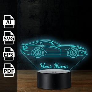 Dodge Viper GTS amerikanisches Muskelauto personalisierte 3D-Lampe Acryl-LED-Licht | Laserschnittdateien ai, eps, pdf, svg