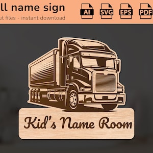 Naambordje voor vrachtwagenauto | interieurdecoratie | lasergesneden ontwerp | voor kinderen | Ai, EPS, PDF, DXF