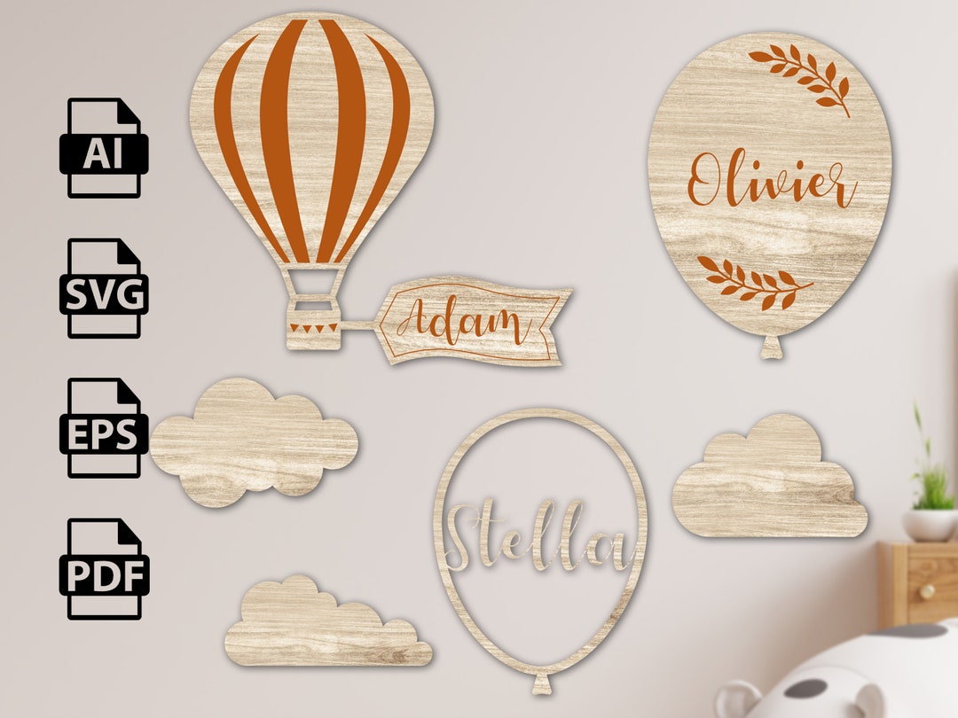 Hot Air Balloon and Clouds Personalized Name - SVG Laser Cut File Baby ...