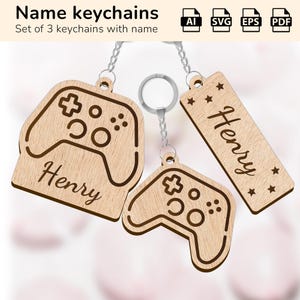 Portachiavi con gamepad da gioco / portachiavi con nome personalizzato / design tagliato al laser glowforge / Ai, EPS, PDF, SVG