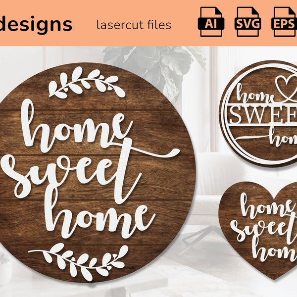 Home Sweet Home Laser Cut File Wood Sign SVG forLasers Welcome SVG Spring Florals Door Hanger Design