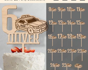 POLICE CAR cake topper birthday | anniversary decor | laser cut design | download | Ai, eps, pdf, svg