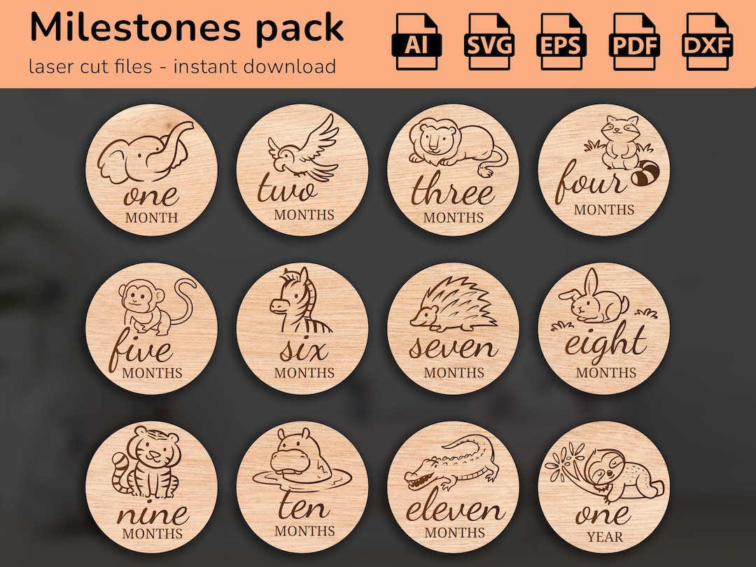 Safari Animals - 12 Hand Drawn Monthly Baby Milestones SVG | Set From ...
