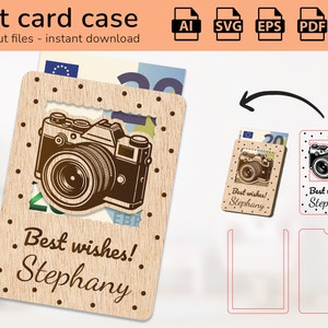 Caja de fotografía con cámara dinero con tarjeta de regalo | signo de nombre | diseño cortado con láser | Ai, EPS, PDF, DXF, SVG