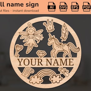 Namensschild zum Thema „Magic Magican“ | Inneneinrichtung | Lasergeschnittenes Design | für Kinder | Ai, EPS, PDF, DXF