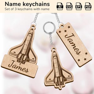 Porte-clés porte-clés espace galaxie fusée à breloques | plaque nominative personnalisée | Forge luminescente découpée au laser | IA, EPS, PDF, SVG