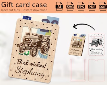 Soldi per carte regalo con valigetta per trattore agricolo | segno del nome | disegno tagliato al laser | Ai, EPS, PDF, DXF, SVG